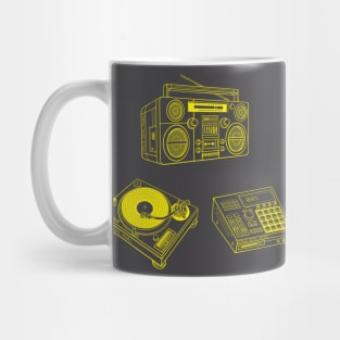 Boombox, Beat Maker, Turntable (Yellow Rose Lines) Analog / Music Mug